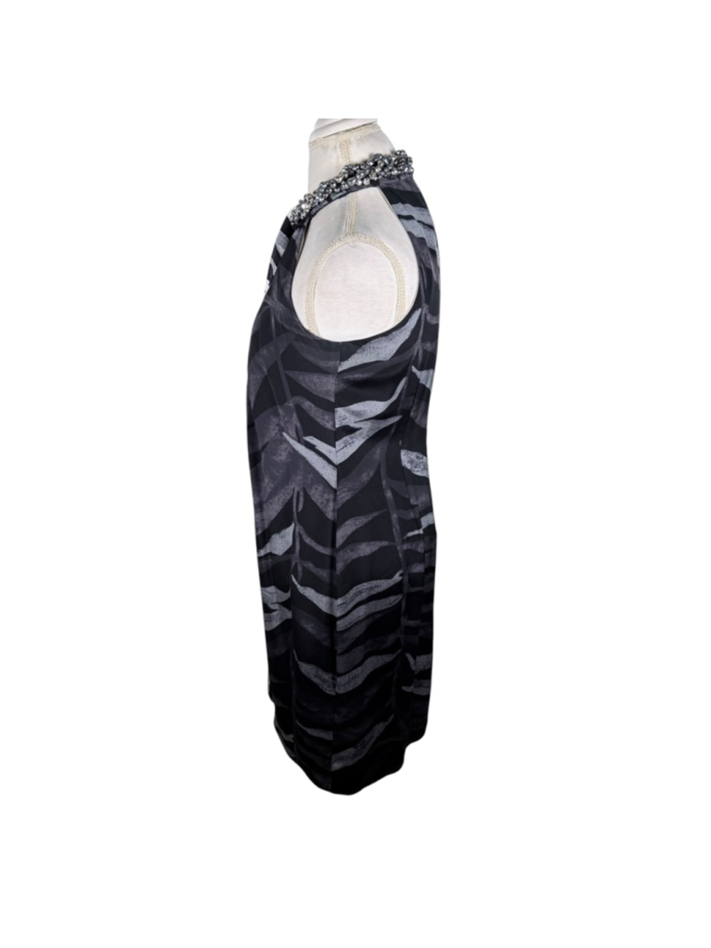 Carmen Marc Valvo Bead Halter Silk Dress Tropical Print Evening Cocktail Size 10 - Picture 4 of 12